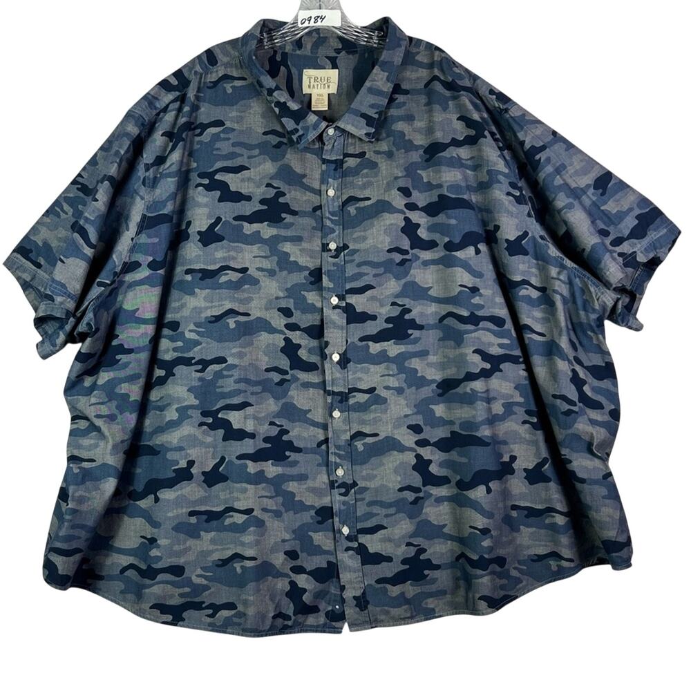 True Nation Blue Camo Sport Button up Short Sleeve Shirt 7XL Plus